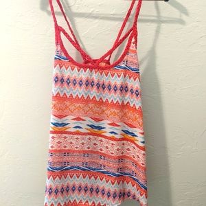 No Boundaries colorful tank size small red, blue, orange, pink, braided trim